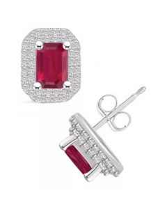 Ruby (1-3/8 Ct. t.w.) and Diamond (3/8 Ct. t.w.) Halo Stud Earrings