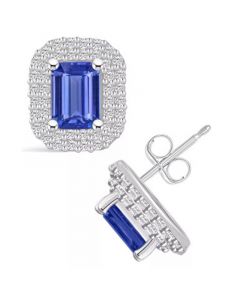 Tanzanite (2 Ct. t.w.) and Diamond (3/4 Ct. t.w.) Halo Stud Earrings