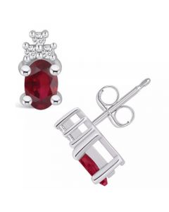 Ruby (1-1/5 Ct. t.w.) and Diamond (1/10 Ct. t.w.) Stud Earrings