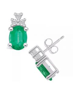 Emerald (2-3/8 Ct. t.w.) and Diamond (1/5 Ct. t.w.) Stud Earrings