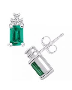 Emerald (1-1/8 Ct. t.w.) and Diamond (1/10 Ct. t.w.) Stud Earrings