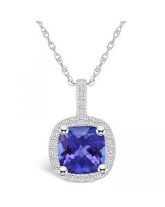 Tanzanite (2-1/3 Ct. t.w.) and Diamond (1/4 Ct. t.w.) Halo Pendant Necklace