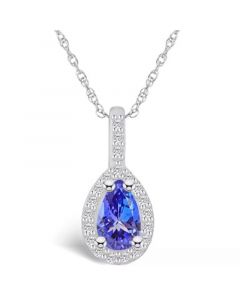 Tanzanite (7/8 Ct. t.w.) and Diamond (1/5 Ct. t.w.) Halo Pendant Necklace