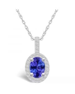 Tanzanite (1-1/4 Ct. t.w.) and Diamond (1/4 Ct. t.w.) Halo Pendant Necklace