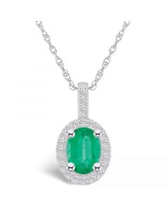 Emerald (1-1/5 Ct. t.w.) and Diamond (1/4 Ct. t.w.) Halo Pendant Necklace