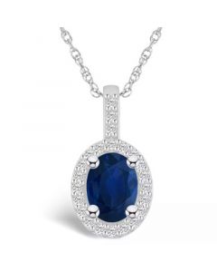 Sapphire (1-1/2 Ct. t.w.) and Diamond (1/4 Ct. t.w.) Halo Pendant Necklace