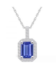 Tanzanite (1-5/8 Ct. t.w.) and Diamond (1/4 Ct. t.w.) Halo Pendant Necklace