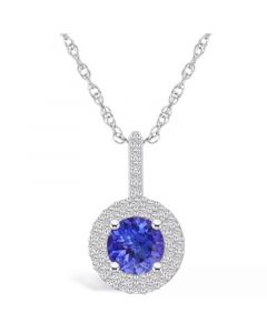 Tanzanite (1-3/8 Ct. t.w.) and Diamond (3/8 Ct. t.w.) Halo Pendant Necklace