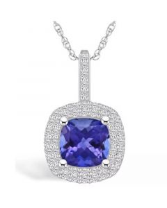 Tanzanite (2-1/3 Ct. t.w.) and Diamond (1/2 Ct. t.w.) Halo Pendant Necklace