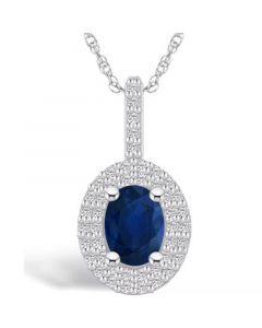 Sapphire (1-1/2 Ct. t.w.) and Diamond (1/2 Ct. t.w.) Halo Pendant Necklace