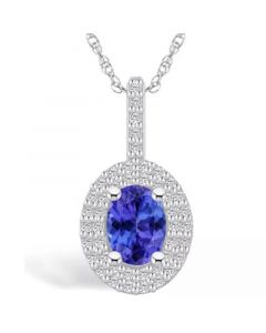 Tanzanite (1-1/4 Ct. t.w.) and Diamond (1/2 Ct. t.w.) Halo Pendant Necklace