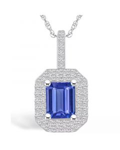 Tanzanite (1-5/8 Ct. t.w.) and Diamond (1/2 Ct. t.w.) Halo Pendant Necklace