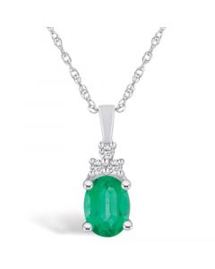 Emerald (1-1/5 Ct. t.w.) and Diamond (1/10 Ct. t.w.) Pendant Necklace