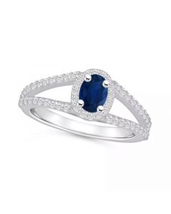 Sapphire (5/8 Ct. t.w.) and Diamond (1/2 Ct. t.w.) Halo Ring