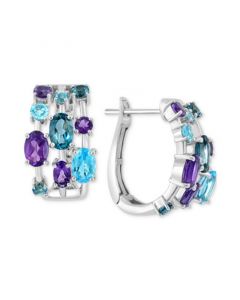 EFFY® Multi Gemstone Leverback Hoop Earrings (4-3/4 ct. t.w.) in Sterling Silver