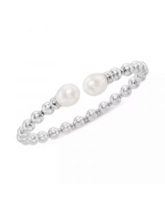 Cultured Freshwater Pearl (9-1/2 x 10-1/2mm) Beaded Cuff Bangle Bracelet