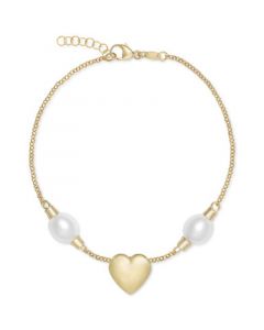 Cultured Freshwater Pearl (7 1/4 x 8mm) Heart Link Bracelet in 14k Gold-Plated Sterling Silver