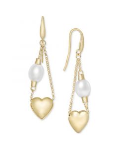 Cultured Freshwater Pearl (7 1/4 x 8mm) Chain Heart Drop Earrings in 14k Gold-Plated Sterling Silver