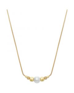 Cultured Freshwater Pearl (8-1/4mm) & Cubic Zirconia 18" Collar Necklace in 14k Gold-Plated Sterling Silver