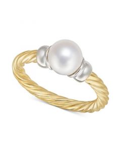 Cultured Freshwater Pearl (7mm) Ring in 14k Two-Tone Gold-Plated Sterling Silver