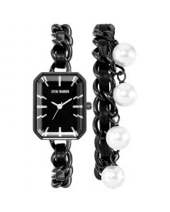 Women's Black Alloy Chain with Black Insert Bracelet Set Watch, 22mm