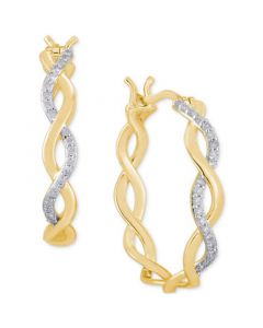 Diamond Twisted Small Hoop Earrings (1/4 ct. t.w.) in Sterling Silver & 14k Gold-Plate