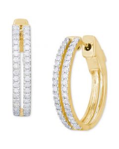 Diamond Double Row Small Hoop Earrings (1/2 ct. t.w.) in Sterling Silver & 14k Gold-Plate