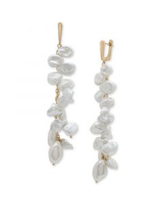 Cultured Freshwater Pearl (7 x 10mm, 12 x 20mm) Cluster Linear Drop Earrings in 14k Gold-Plated Sterling Silver