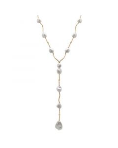 Cultured Freshwater Pearl (8x10mm, 10x12mm, 12x20mm) Lariat Necklace in 14k Gold-Plated Sterling Silver, 17" + 1" extender