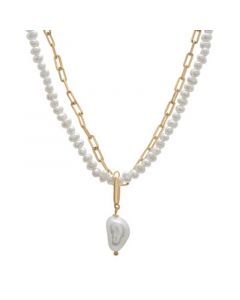 Cultured Freshwater Pearl (2x3mm, 9x10mm) Layered Pendant Necklace in 14k Gold-Plated Sterling Silver, 17" + 1" extender