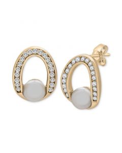 Cultured Freshwater Pearl (4mm) & Cubic Zirconia Open Stud Earrings in 14k Gold-Plated Sterling Silver