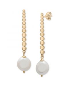 Cultured Freshwater Pearl (9 x 10mm) Linear Drop Earrings in 14k Gold-Plated Sterling Silver