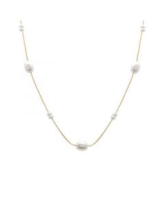 Cultured Freshwater Pearl (3 x 3-1/2mm, 6 x 8mm) Collar Necklace in 14k Gold-Plated Sterling Silver, 17" + 1" extender