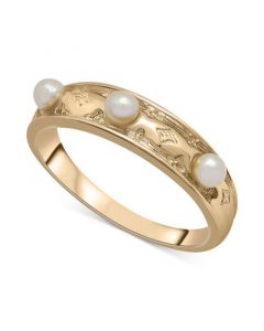 Cultured Freshwater Pearl (3mm) Engraved Band in 14k Gold-Plated Sterling Silver