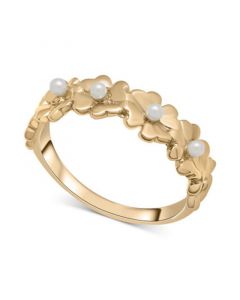 Cultured Freshwater Pearl (1-3/4mm) Heart Flower Ring in 14k Gold-Plated Sterling Silver