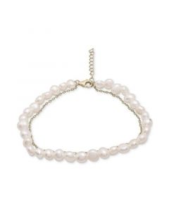 Cultured Freshwater Pearl (4mm) & Chain Link Layered Bracelet in 14k Gold-Plated Sterling Silver