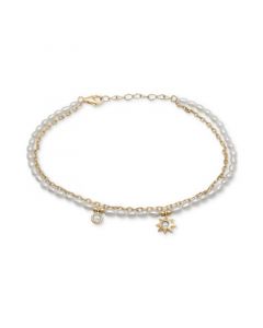 Cultured Freshwater Pearl (2-1/2mm) & Chain Link Layered Mini Charm Bracelet in 14k Gold-Plated Sterling Silver