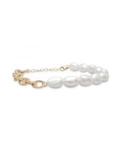 Cultured Freshwater Pearl (7 x 8mm) & Oval Link Bracelet in 14k Gold-Plated Sterling Silver