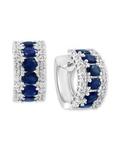 EFFY® Blue & White Sapphire (3-1/4 ct. t.w.) & Diamond (1/20 ct. t.w.) Small Hoop Earrings in 14k White Gold, 0.59"