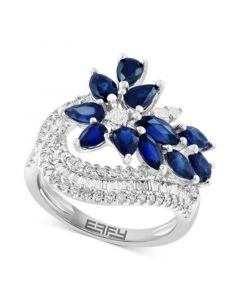 EFFY® Sapphire (2-5/8 ct. t.w.) & Diamond (3/4 ct. t.w.) Flower Ring in 14k White Gold