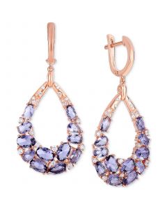 Purple & White Cubic Zirconia Teardrop Drop Earrings in 14k Rose Gold-Plated Sterling Silver