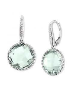 Green Quartz (9 ct. t.w.) & Diamond Accent (1/20 ct. t.w.) Drop Earrings in 14k White Gold