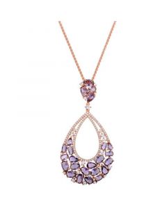 Purple & White Cubic Zirconia Teardrop 18" Pendant Necklace in 14k Rose Gold-Plated Sterling Silver