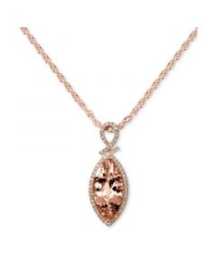 Morganite (4-1/2 ct. t.w.) & Diamond (1/5 ct. t.w.) Marquise Pendant Necklace in 14k Rose Gold, 16" + 2" extender