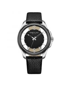 Men's Transparency Dial Black Genuine Leather Strap Watch 42mm