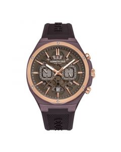 Men's Multi-Function Brown Dark Silicone Strap Watch 43.5mm