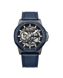 Men's Automatic Blue Silicone and Genuine Leather Strap Watch 45mm