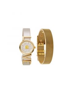 Women's Pearlized White Leather Strap Watch 23mm Gift Set, 2 Piece