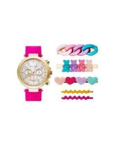 Women's Fuchsia Silicone Strap Watch 38mm Gift Set, 6 Piece