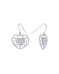 Gray and Pink Crystal (0.35 ct.t.w) Filigree Heart Drop Earrings in Sterling Silver